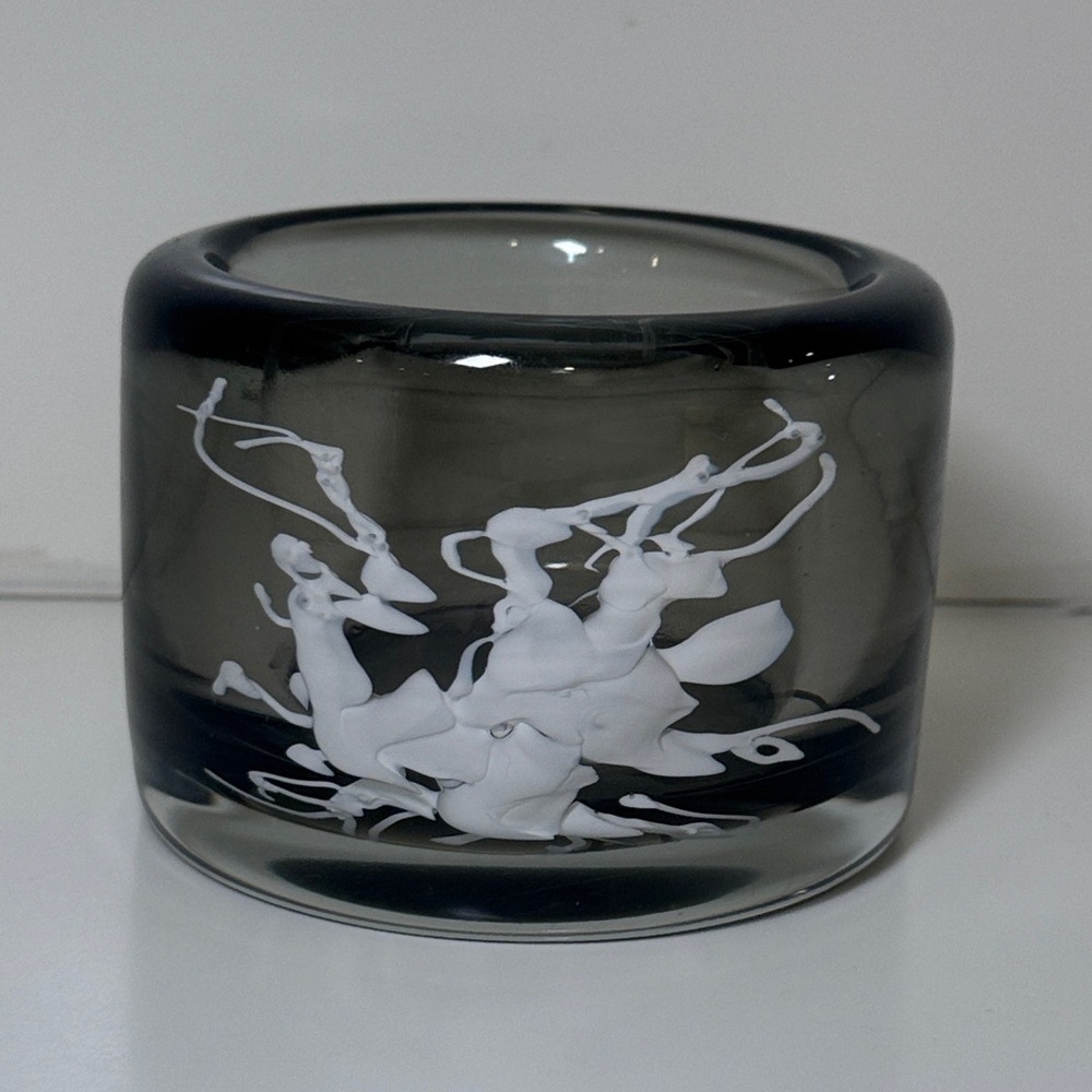 Hand-Blown Black And White Art Glass Votive Candle Holder